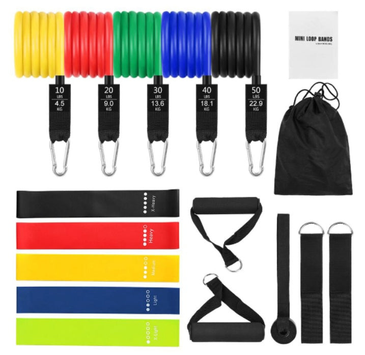 Velora 11-Piece Rally Resistance Band Set - Latex Fitness Tubes
